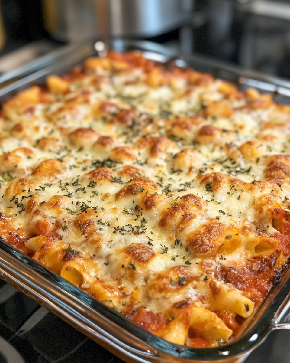 Finished pressure cooker chicken parmesan casserole served with fresh parsley