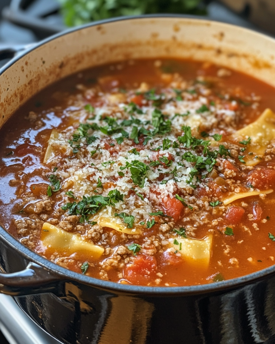 Fresh ingredients for ravioli soup laid out, including sausage, herbs, and tortellini