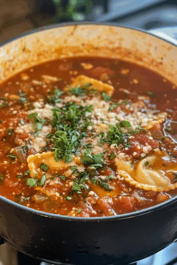 Dutch Oven Ravioli Soup taken with iphone 15 pro max --iw 2 --ar 4:5 --v 6.1 --raw