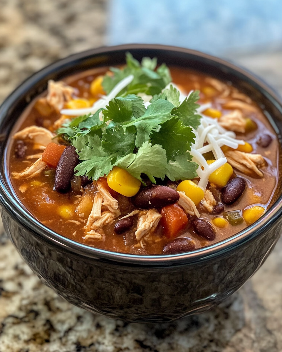 Ingredients laid out for chicken chili with veggies and beans
