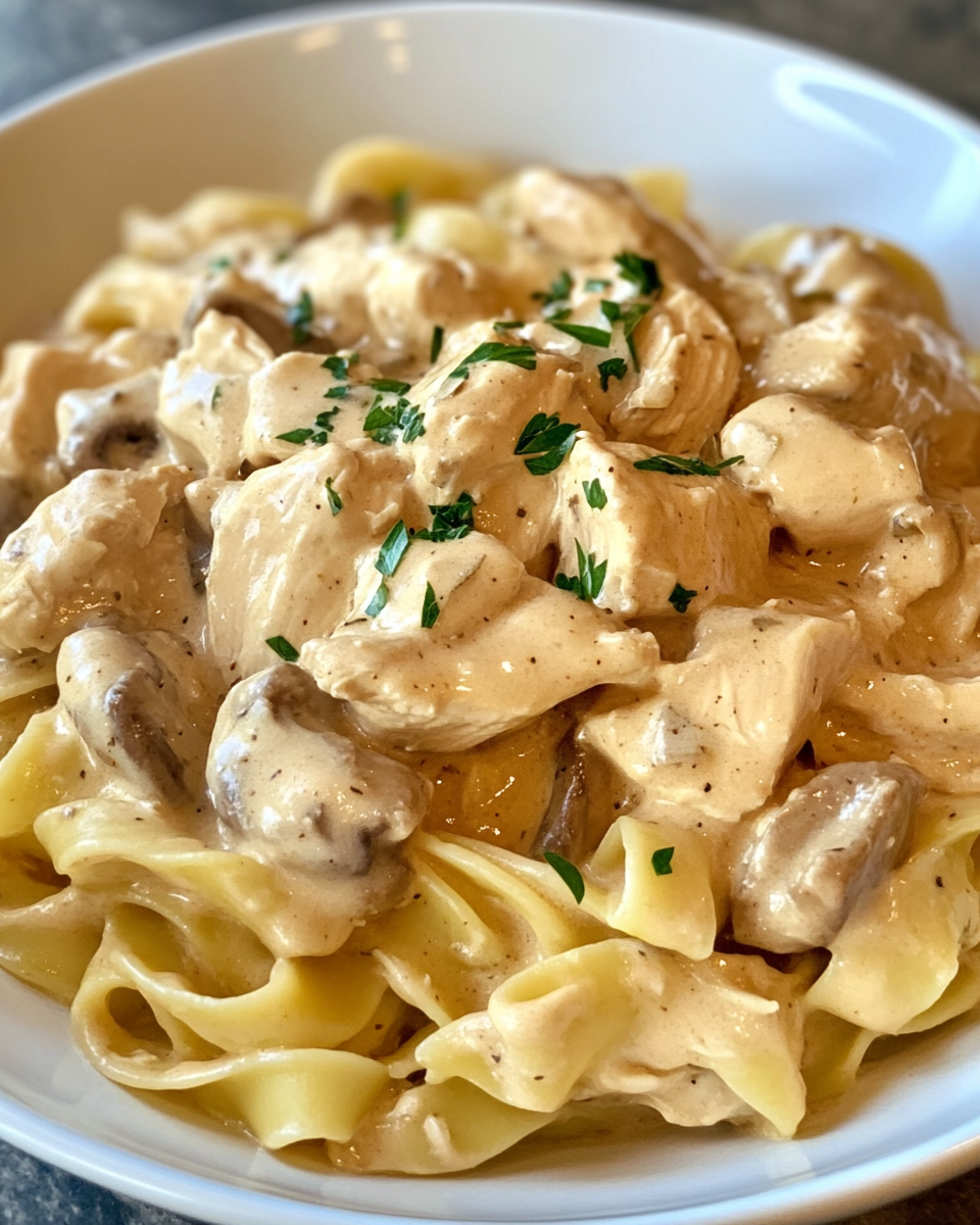 Sliced chicken and fresh mushrooms cooking in olive oil with garlic and onions