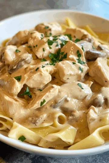 Easy Creamy Chicken Stroganoff taken with iphone 15 pro max --iw 2 --ar 4:5 --v 6.1 --raw