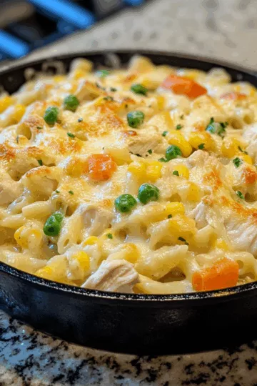 Easy One-Pan Chicken Pot Pie Pasta taken with iphone 15 pro max --iw 2 --ar 4:5 --v 6.1 --raw