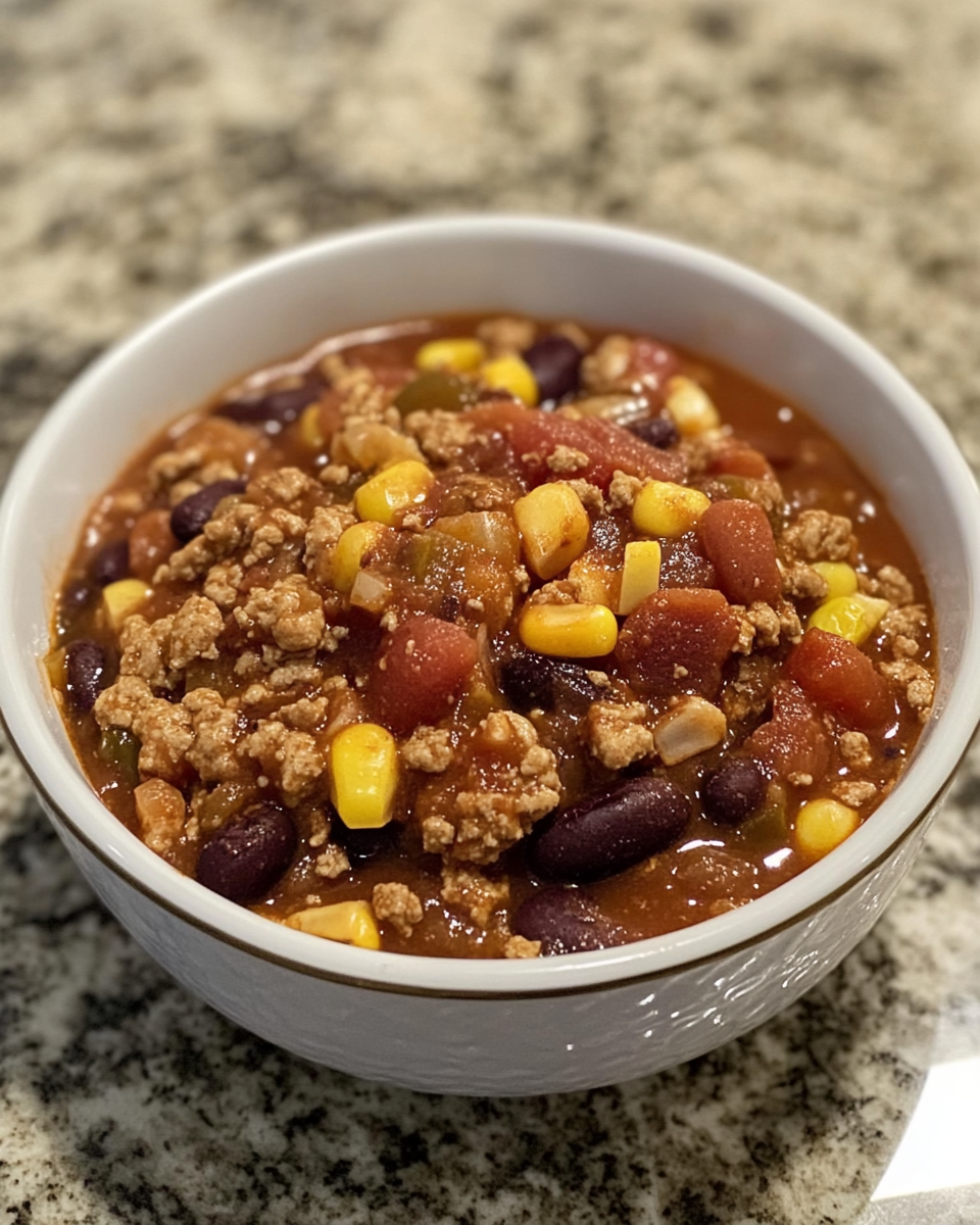 Close up of the final eggplant and bean chili in serving bowl