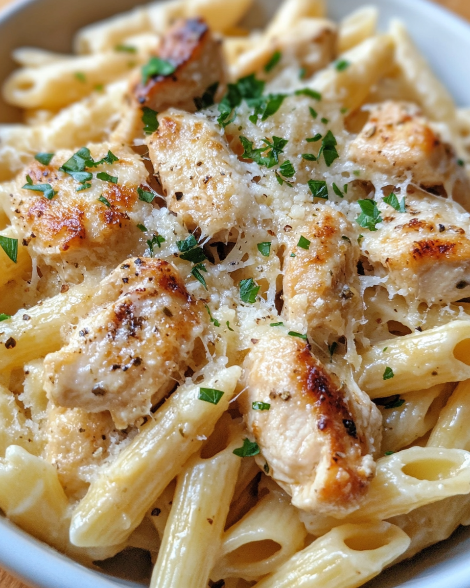 Steaming garlic parmesan chicken pasta in a pressure cooker