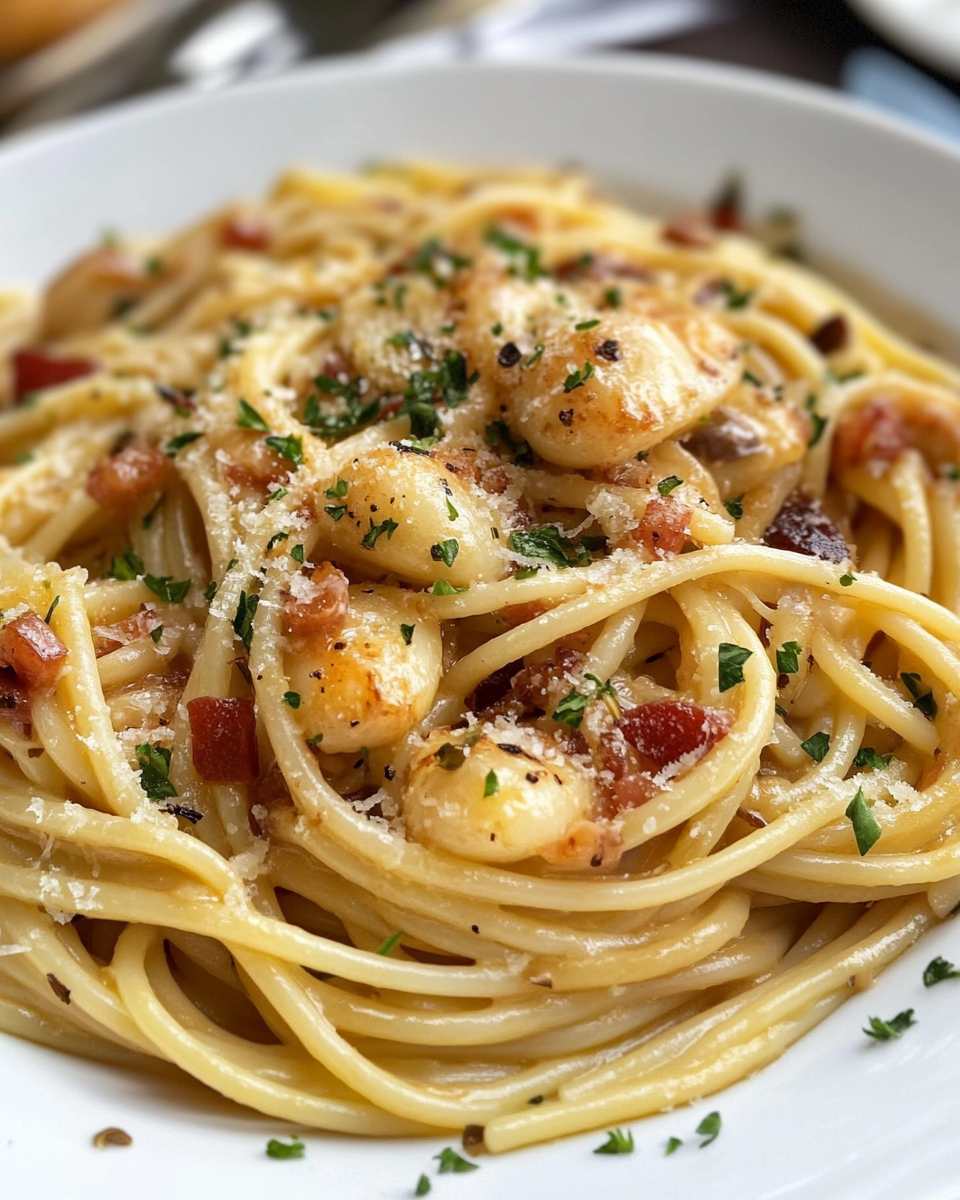 Creamy garlic pasta simmering with steam in pressure cooker