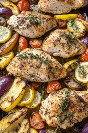 Greek Sheet Pan Chicken taken with iphone 15 pro max --iw 2 --ar 4:5 --v 6.1 --raw