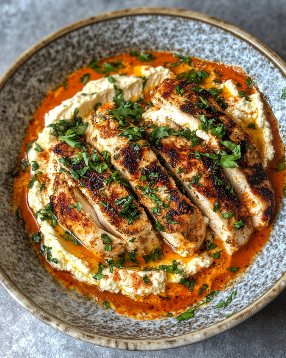 Harissa meatballs simmering with whipped feta and hummus sauce