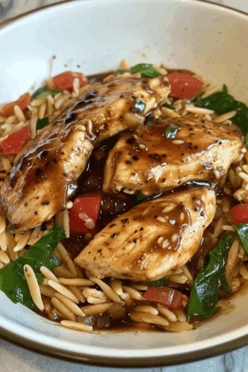 High-Protein Balsamic Chicken Orzo taken with iphone 15 pro max --iw 2 --ar 4:5 --v 6.1 --raw