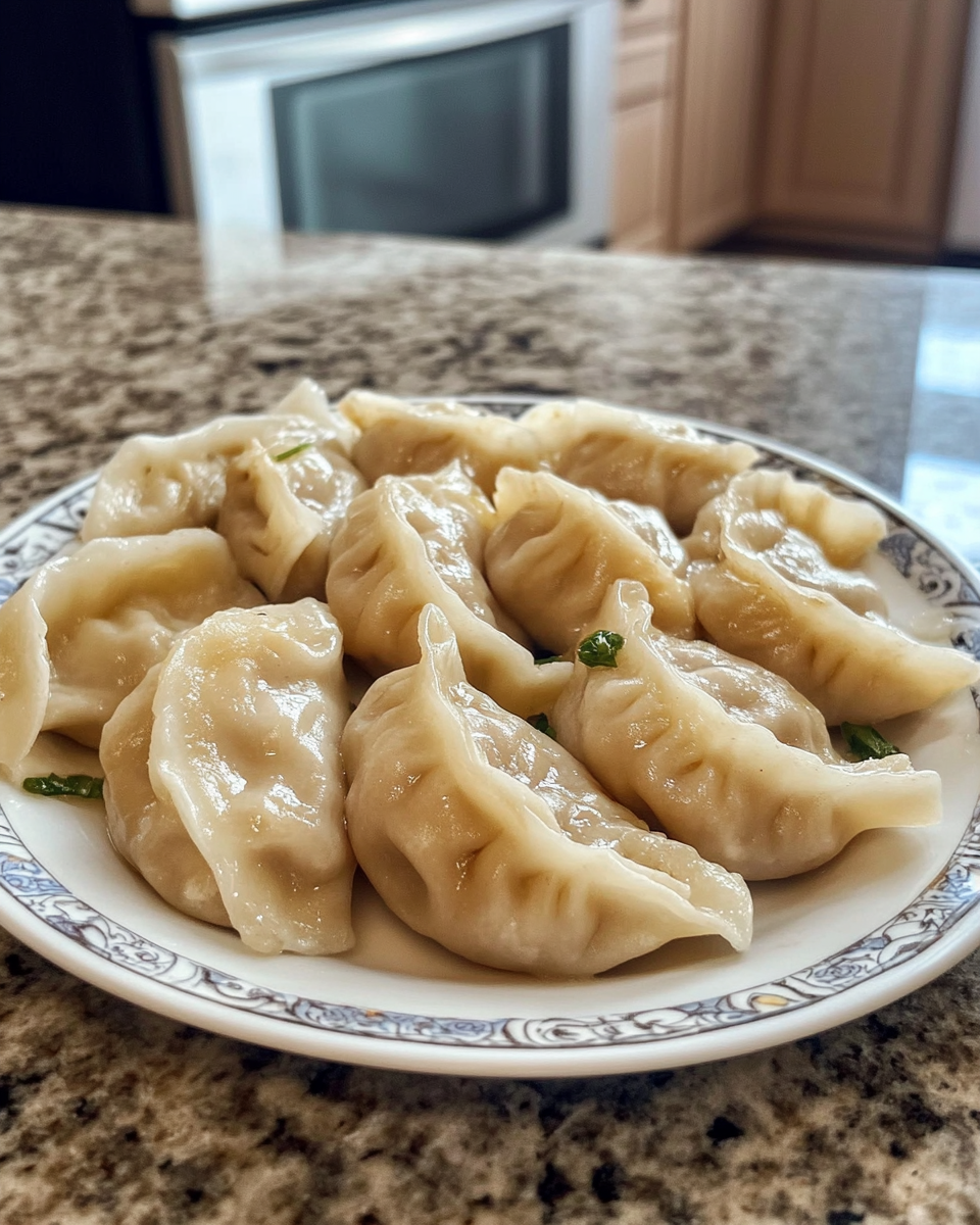 Finished homemade sausage dumplings plated and ready to eat