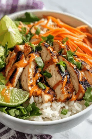 Honey Sriracha Chicken Rice Bowls with Creamy Lime Sauce taken with iphone 15 pro max --iw 2 --ar 4:5 --v 6.1 --raw