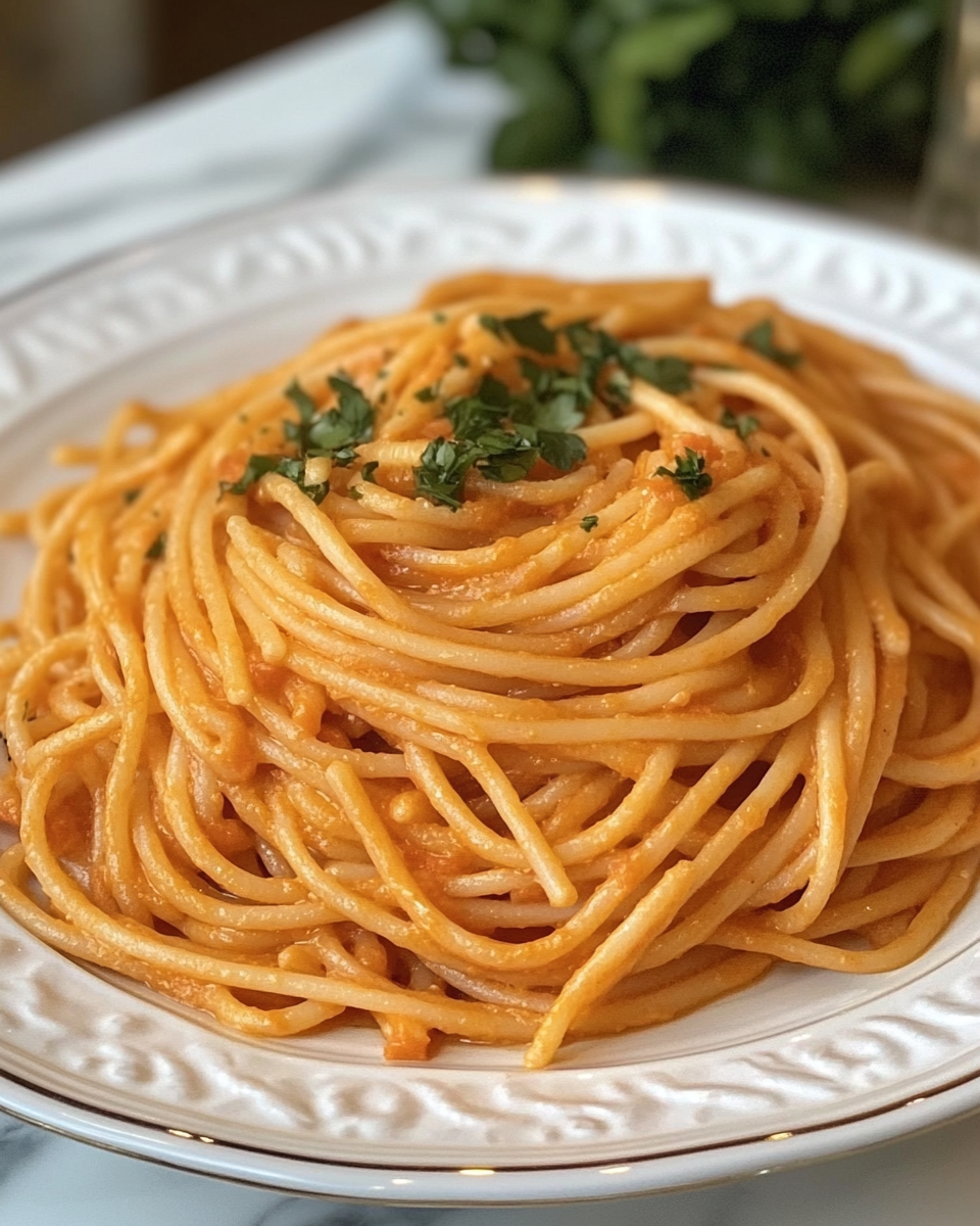 Ingredients for roasted red pepper pasta laid out on a kitchen counter