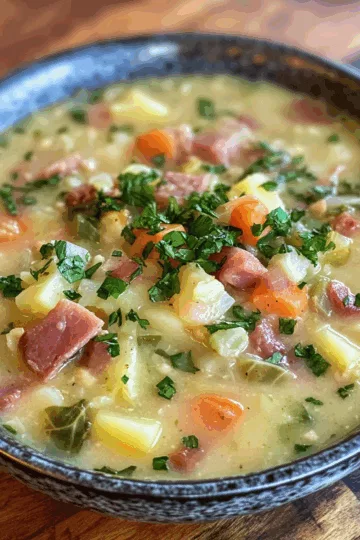 Irish Bacon, Cabbage, and Potato Soup taken with iphone 15 pro max --iw 2 --ar 4:5 --v 6.1 --raw