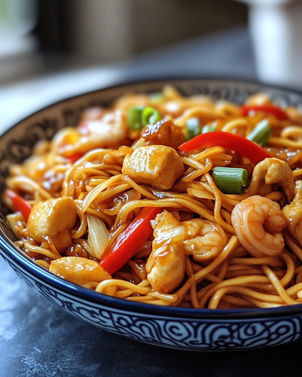 Kung pao noodles steaming with aromatic sauce in pressure cooker