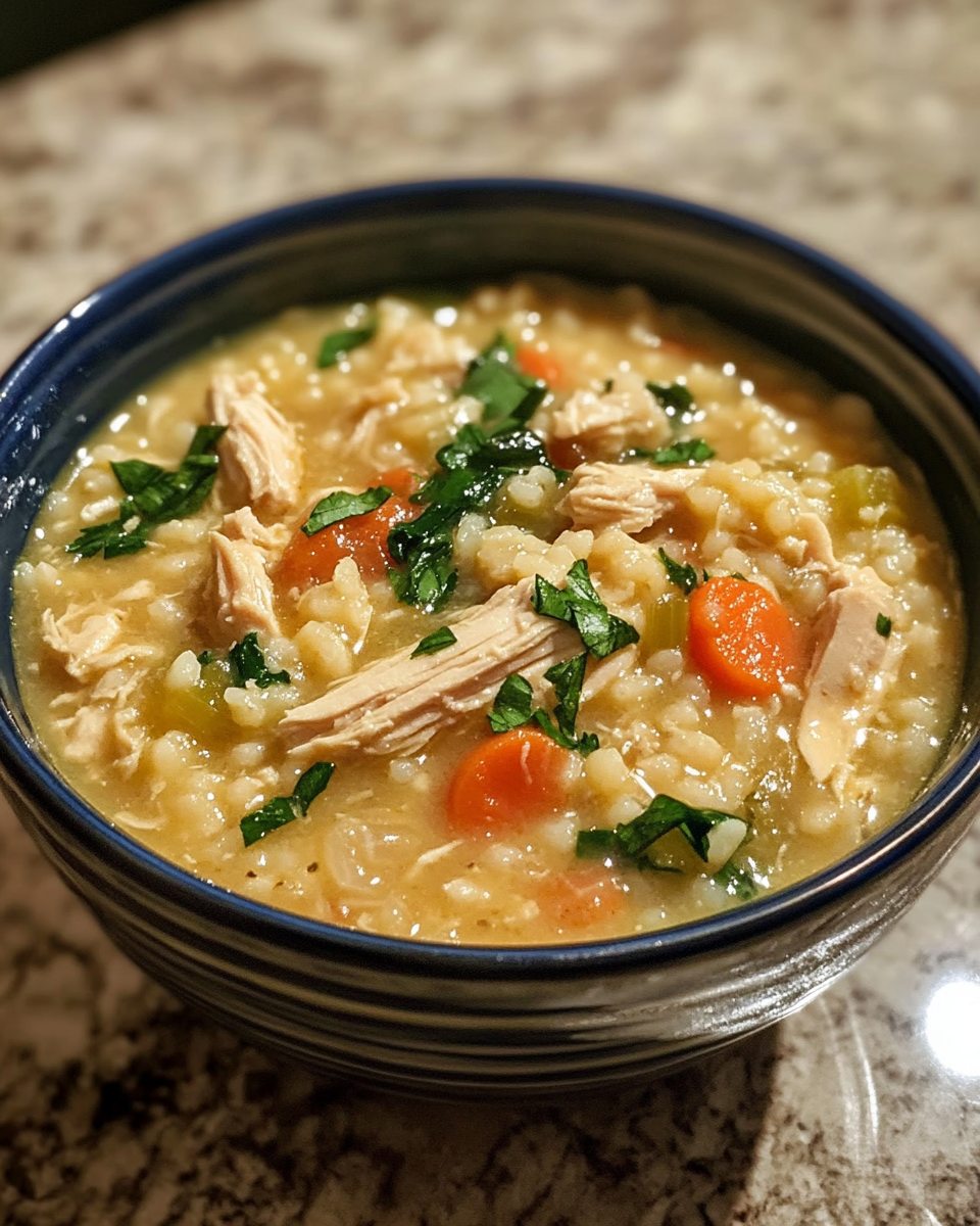 Creamy pressure cooker chicken soup risotto served and ready to eat
