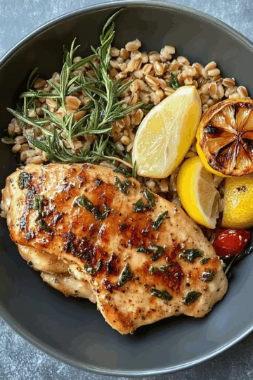 Lemon-Oregano Chicken with Farro Salad taken with iphone 15 pro max --iw 2 --ar 4:5 --v 6.1 --raw