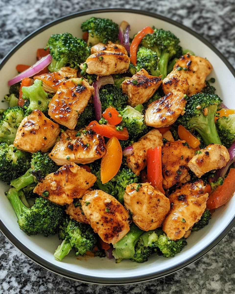 Ingredients of loaded chicken broccoli salad laid out including broccoli, apples, bacon, cheese, and nuts