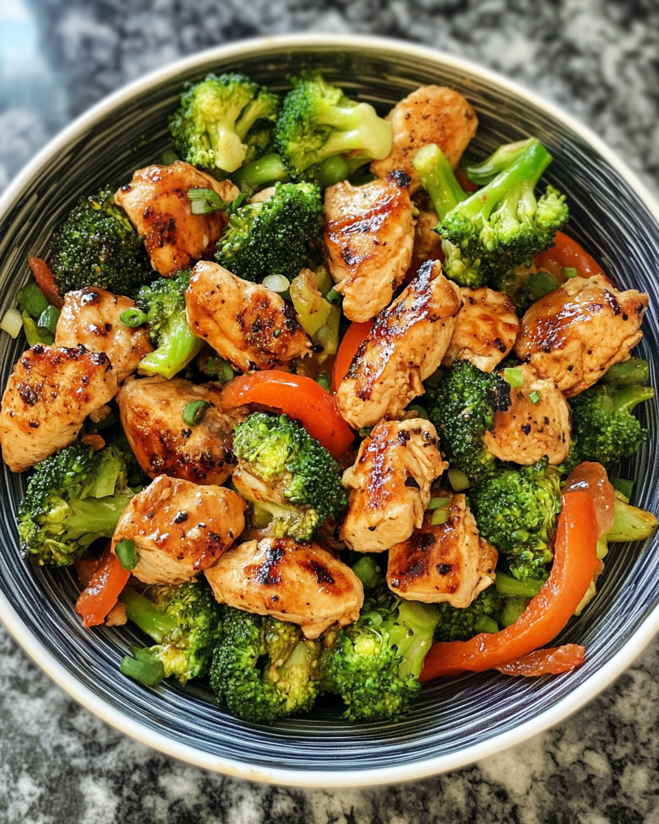 Finished loaded chicken broccoli salad served in bowl, ready to eat