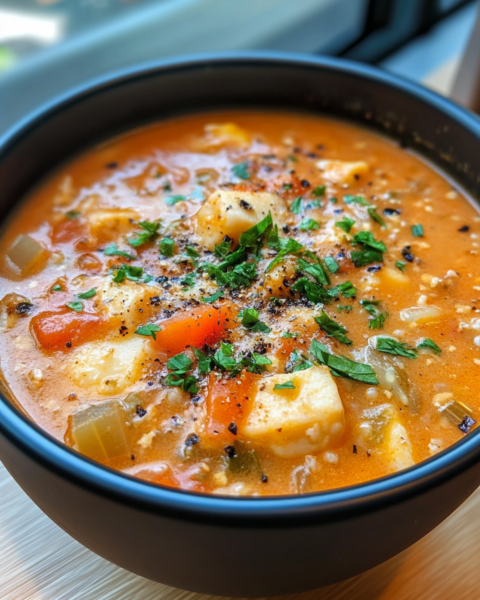 Finished million dollar soup served with parmesan topping