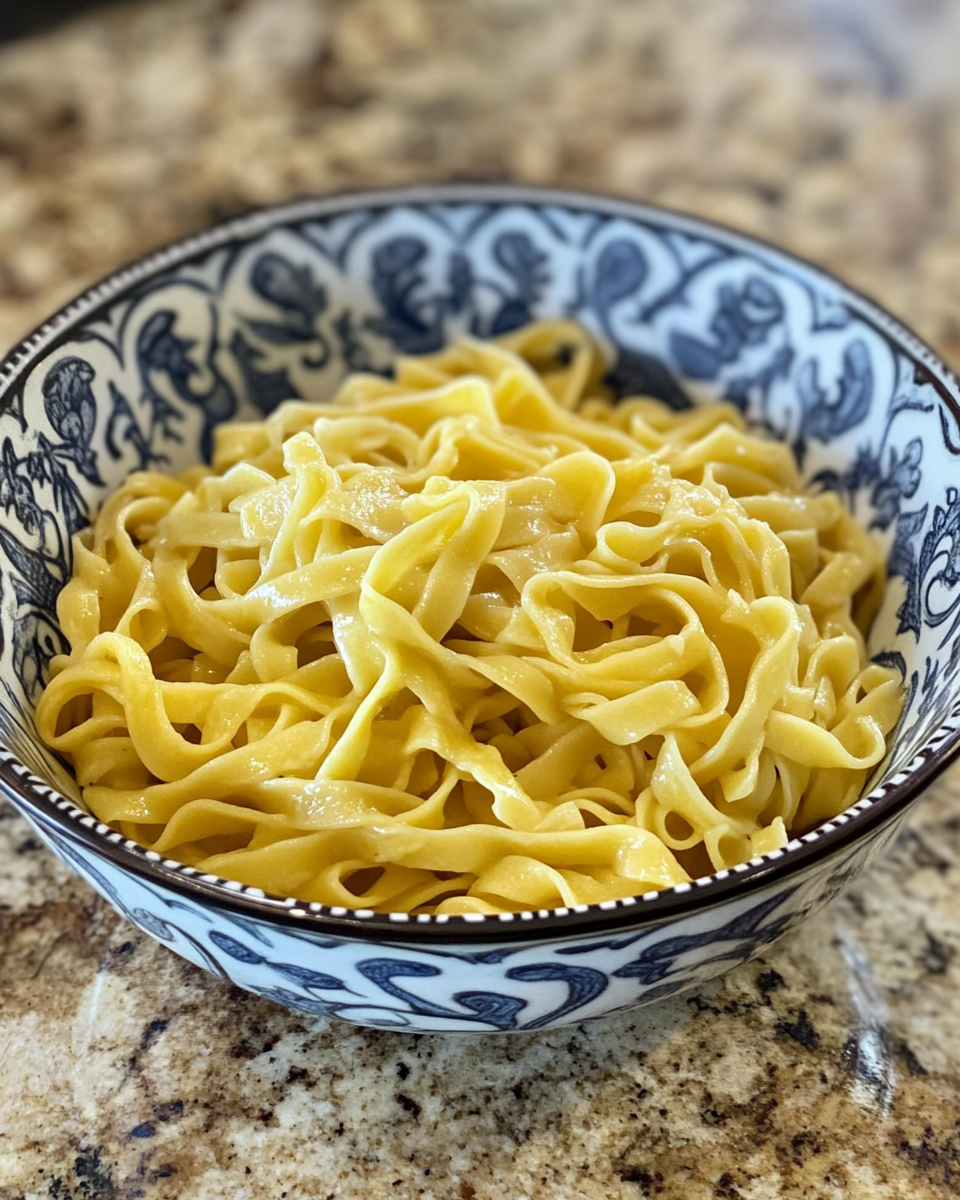 Homemade egg noodles dough rolled and cut for cooking