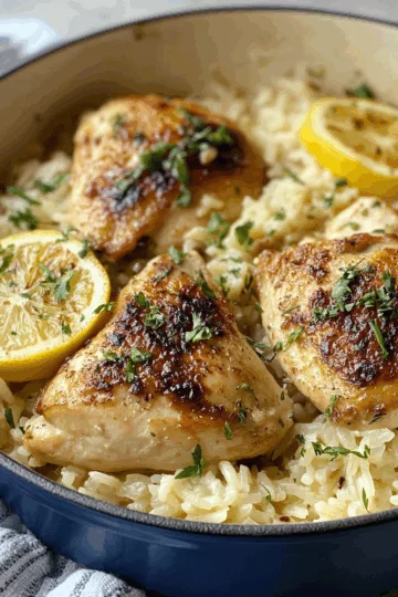 One-Pot Chicken and Rice with Caramelized Lemon taken with iphone 15 pro max --iw 2 --ar 4:5 --v 6.1 --raw