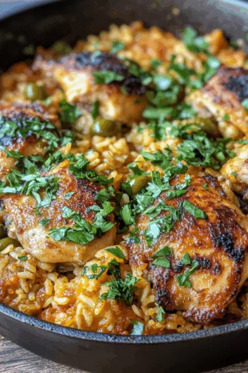 One-Pot Chicken and Rice with Olive Gremolata taken with iphone 15 pro max --iw 2 --ar 4:5 --v 6.1 --raw