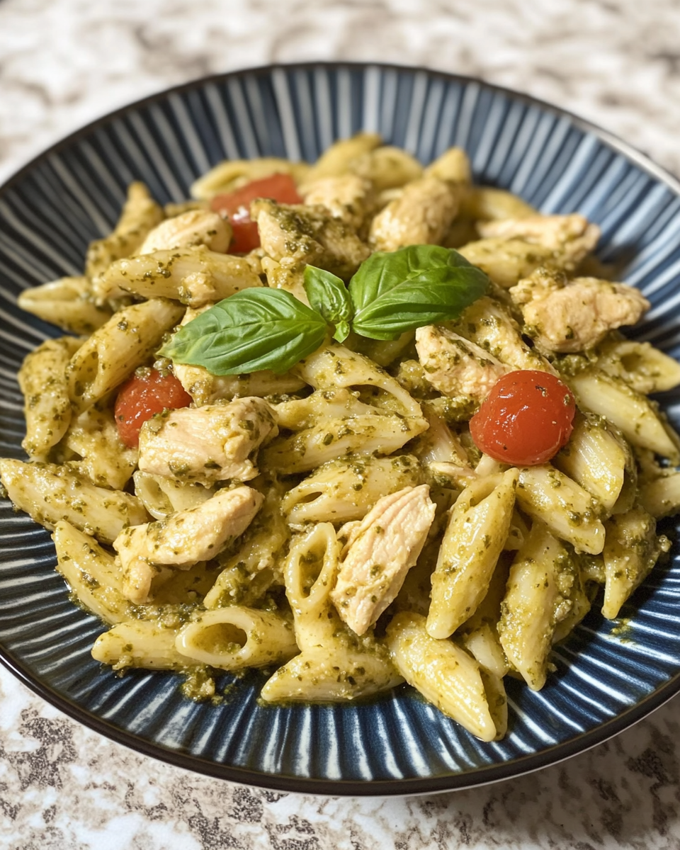 Fresh ingredients for creamy chicken pesto pasta recipe laid out