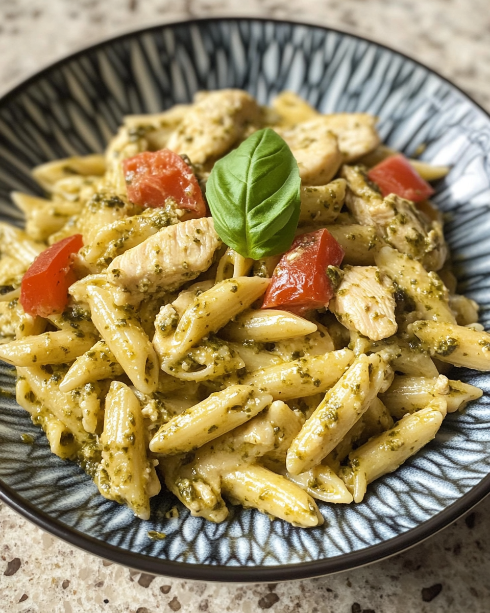 Creamy chicken pesto pasta bubbling in pressure cooker pot