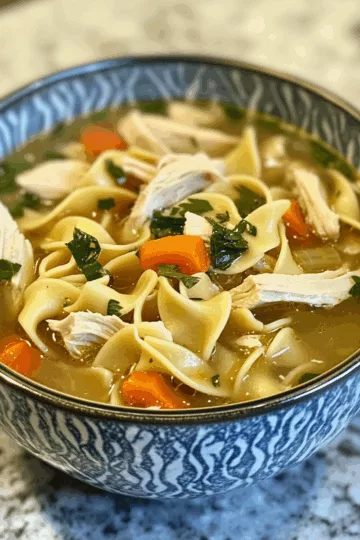 Quick and Easy Chicken Noodle Soup taken with iphone 15 pro max --iw 2 --ar 4:5 --v 6.1 --raw