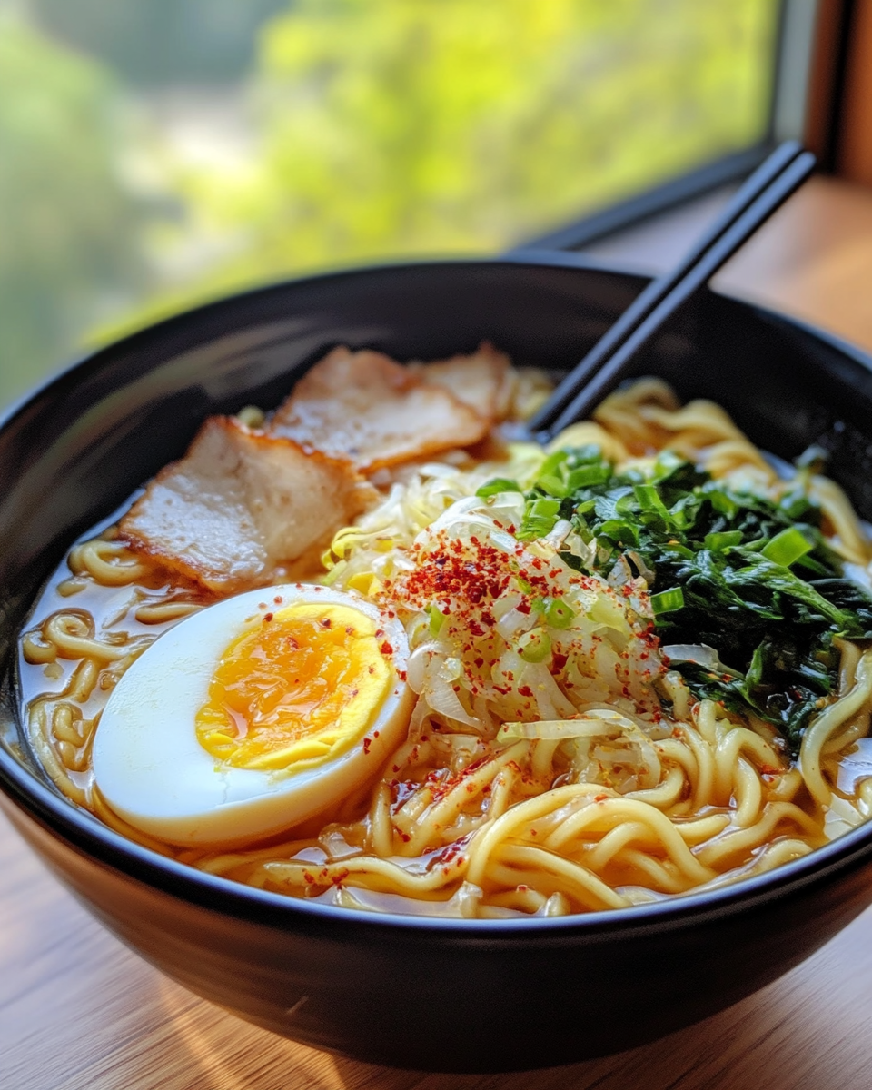 Sliced ramen egg showing soft runny yolk and marinated exterior