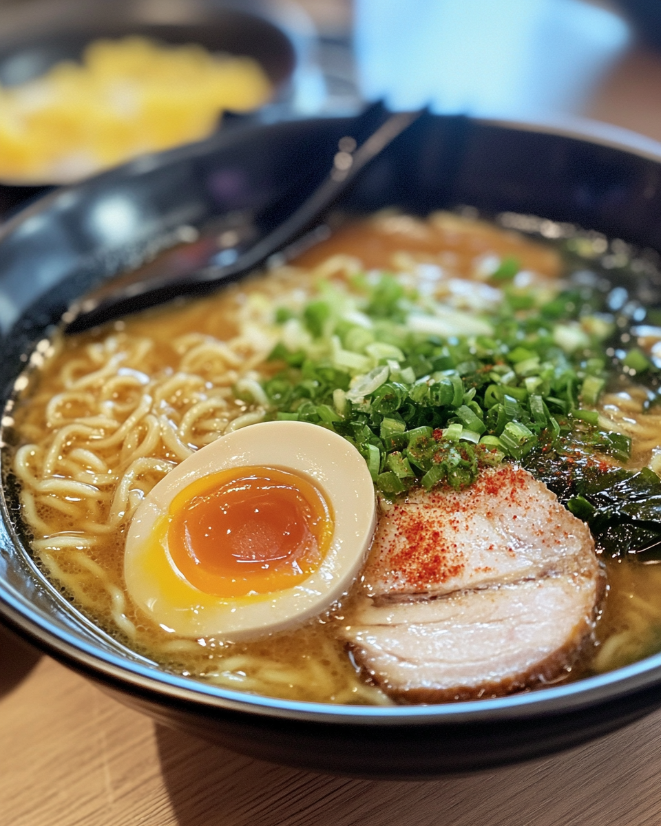 Steaming bowl of ramen noodle soup in pressure cooker setting