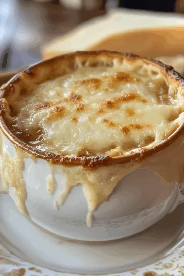 Rich and Simple French Onion Soup taken with iphone 15 pro max --iw 2 --ar 4:5 --v 6.1 --raw
