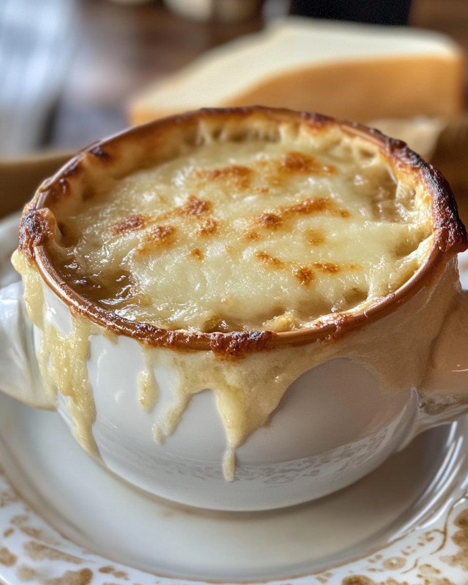 Fresh sizzling start of French onion soup in pressure cooker with steam hiss