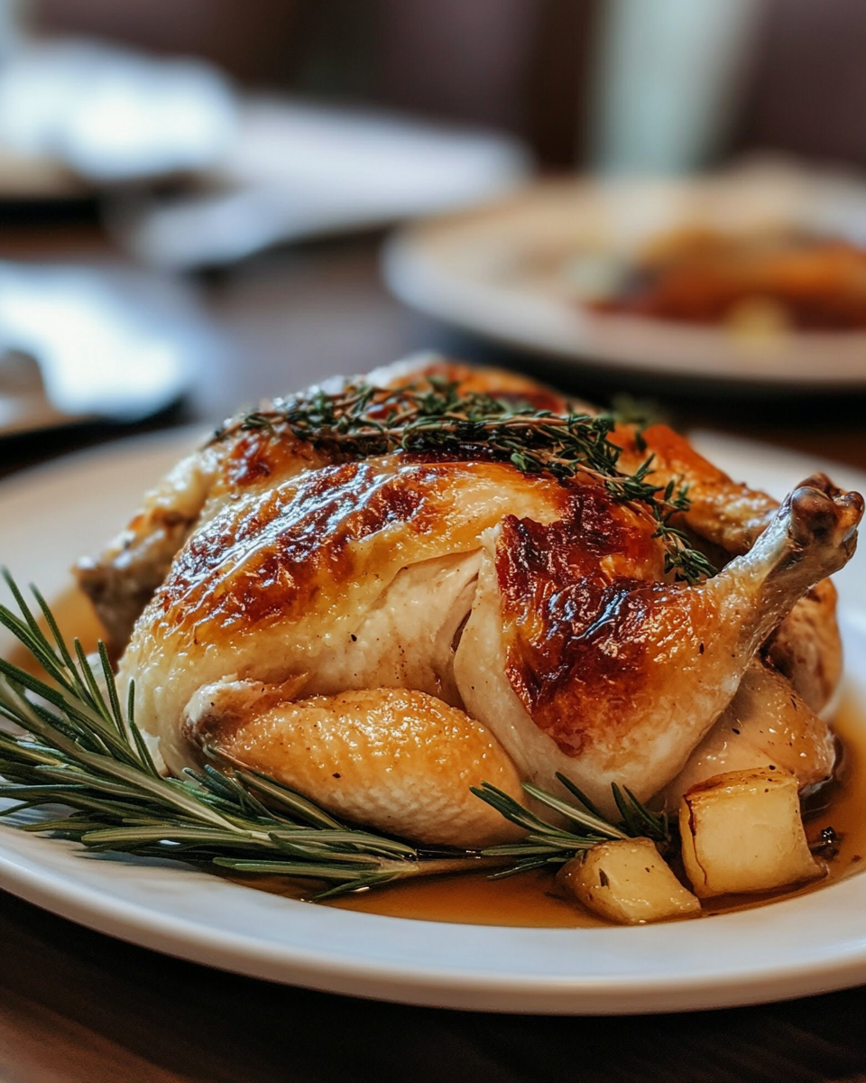Pressure cooker roast chicken with maple butter and rosemary, fresh and juicy