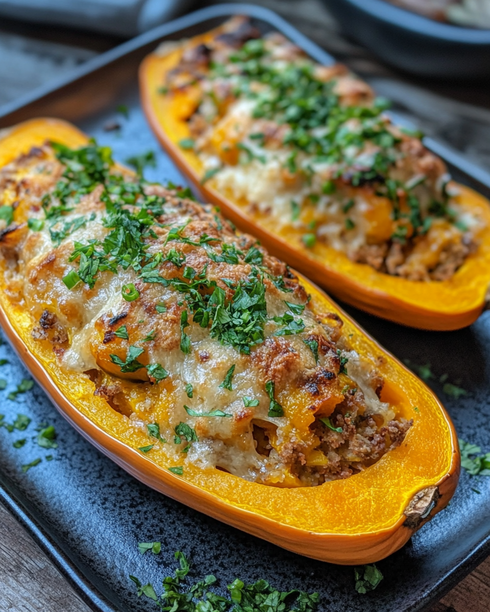 Pressure cooking butternut squash with apple and date stuffing filling