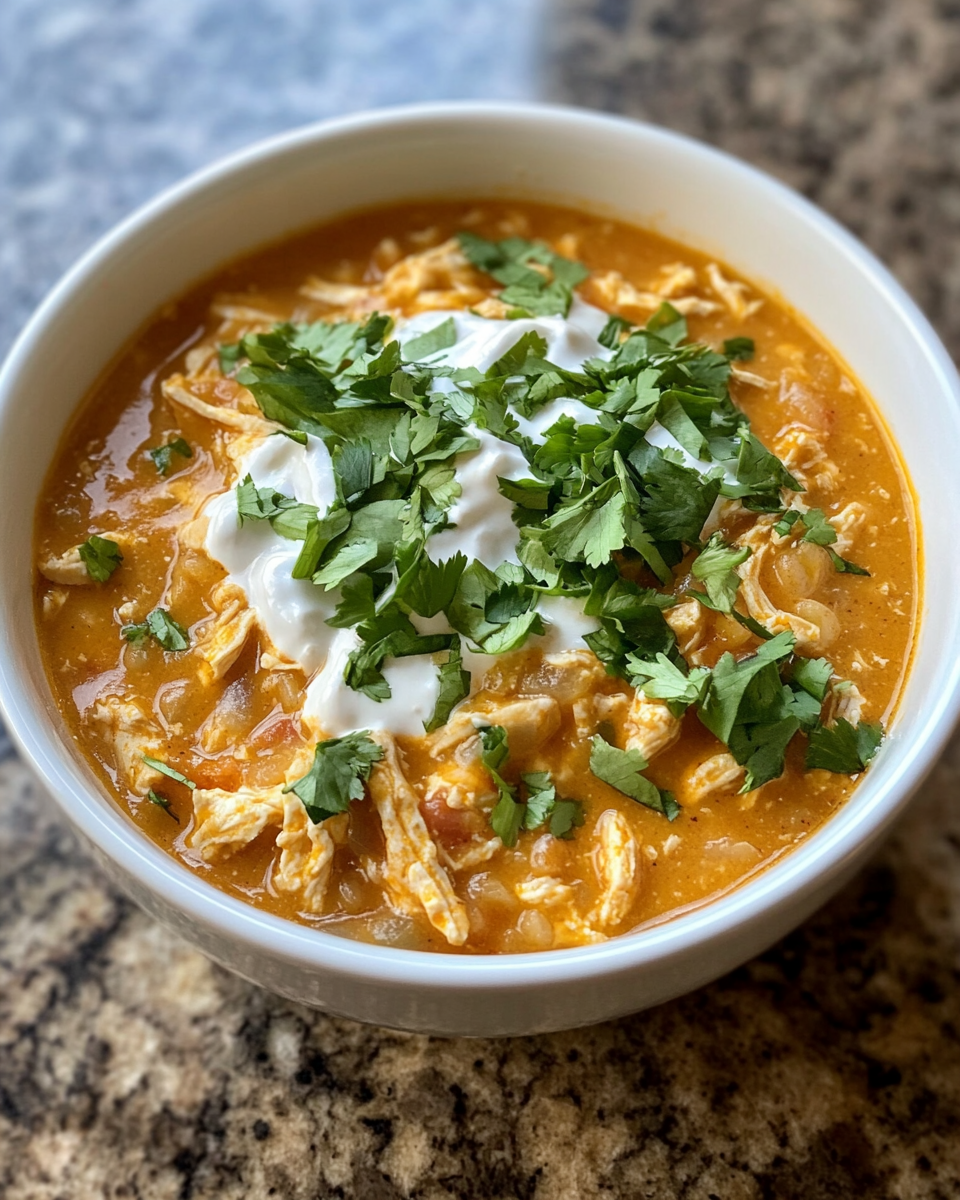 Pressure cooker bubbling with buffalo white chicken chili, ready to serve