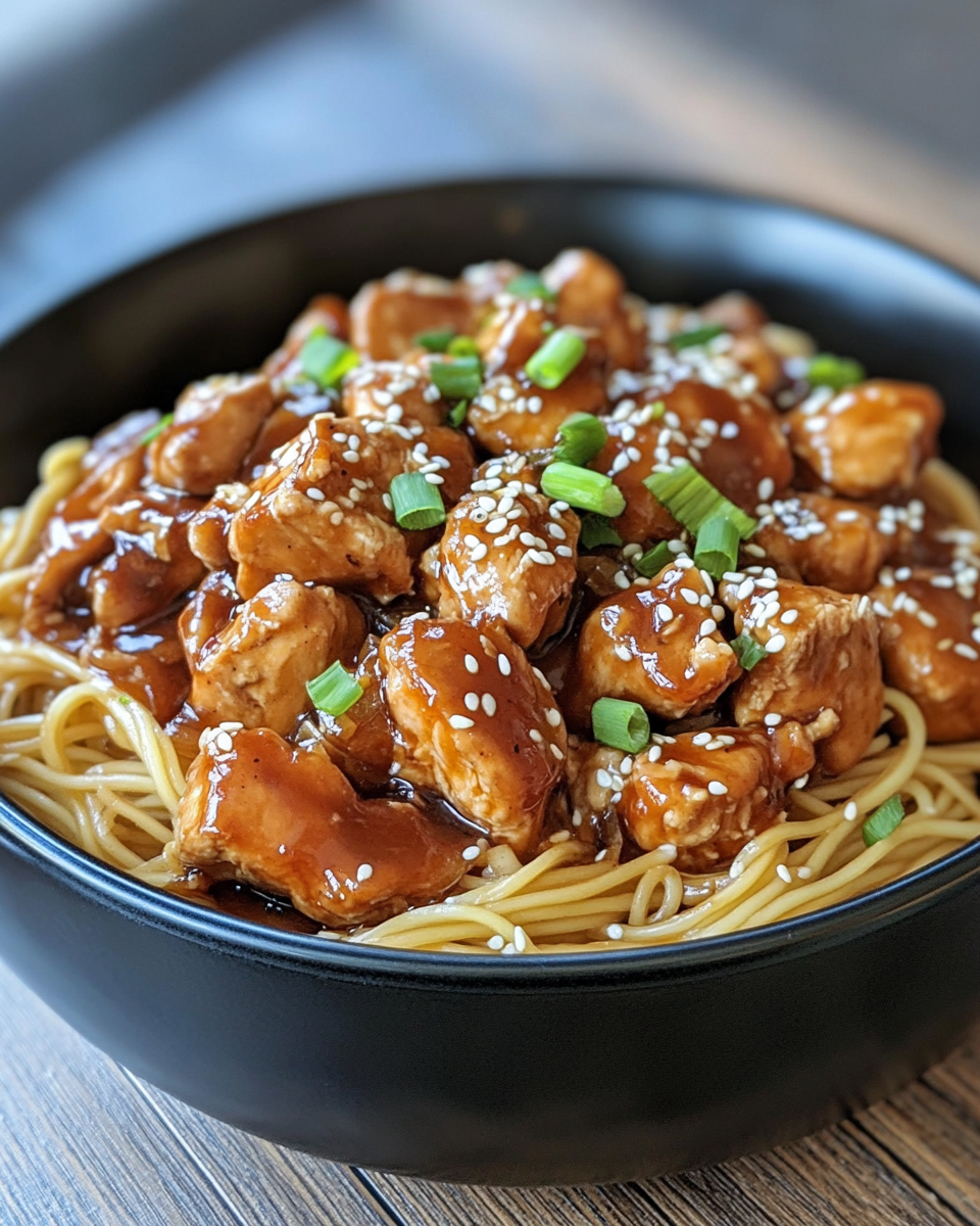Slow cooker setup with honey garlic chicken thighs and noodles