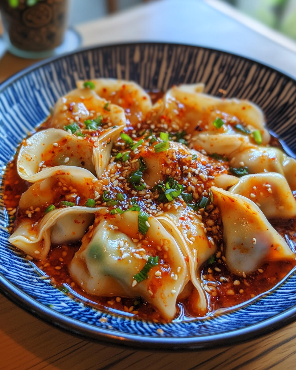 Steaming spicy wontons cooking inside pressure cooker