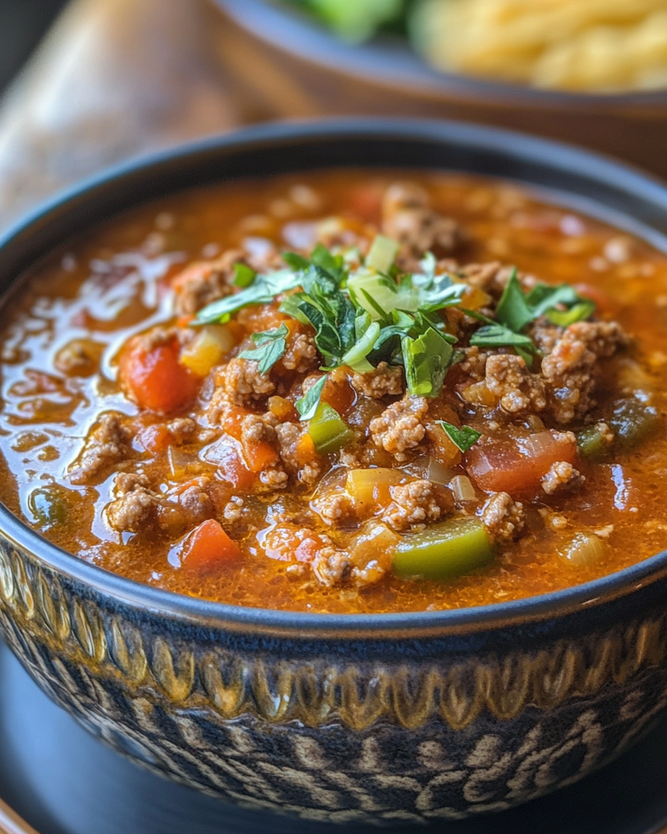 Steam rising from pressure cooker with stuffed pepper soup inside
