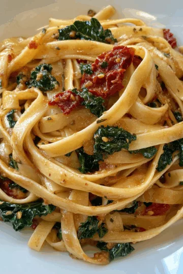 Sun Dried Tomato and Kale Pasta (With a White Wine Sauce!) taken with iphone 15 pro max --iw 2 --ar 4:5 --v 6.1 --raw
