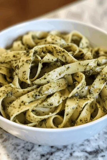 Super Easy Homemade Pesto Pasta taken with iphone 15 pro max --iw 2 --ar 4:5 --v 6.1 --raw