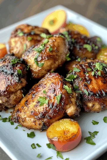 Suya Spiced Grilled Chicken Thighs with Nectarines taken with iphone 15 pro max --iw 2 --ar 4:5 --v 6.1 --raw