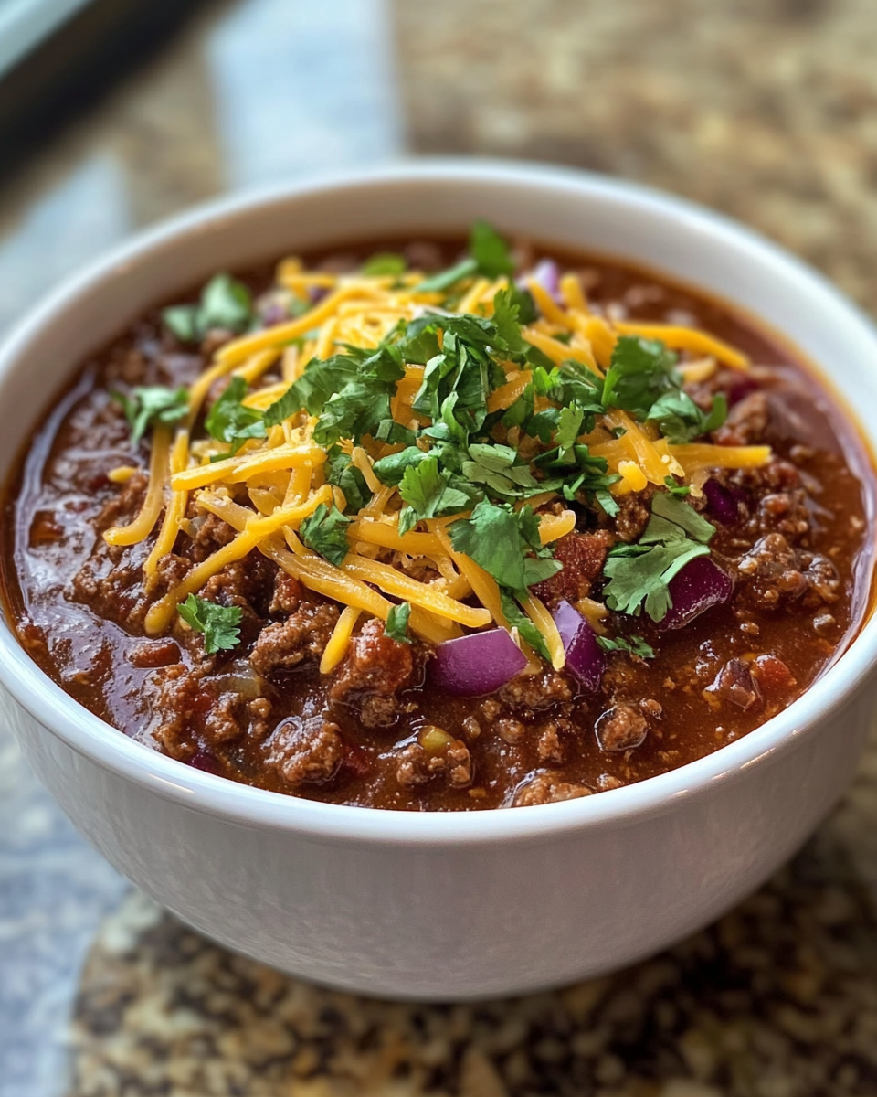 Bowl of brisket chili ready to eat