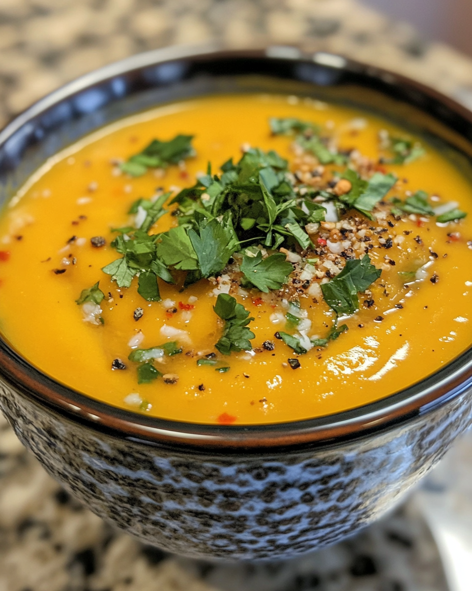 Pressure cooker with butternut squash soup simmering and steam valve active
