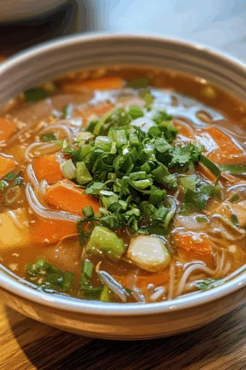Thai Vegetable Noodle Soup taken with iphone 15 pro max --iw 2 --ar 4:5 --v 6.1 --raw