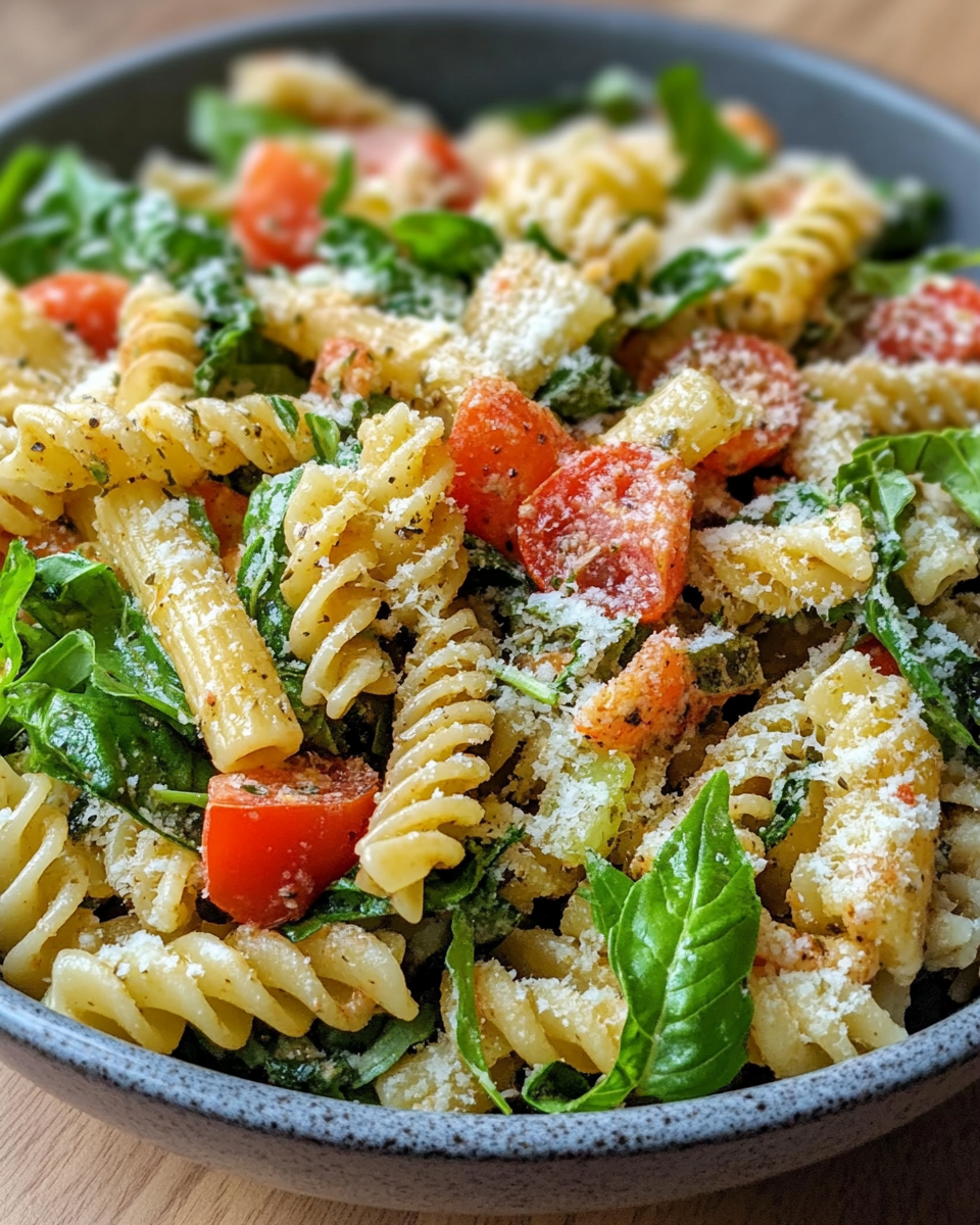 Ingredients for Vegan Caesar Pasta Salad including kale, pasta, beans, and veggies