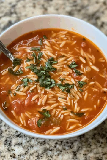 Tomato Orzo Soup taken with iphone 15 pro max --iw 2 --ar 4:5 --v 6.1 --raw