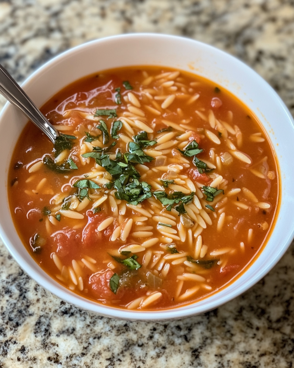 Creamy tomato orzo soup fresh from pressure cooker
