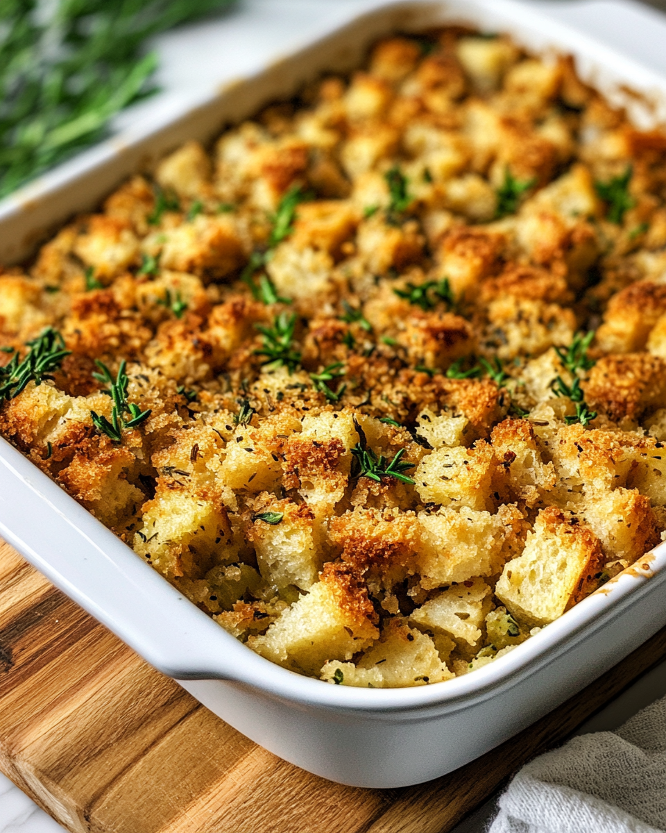 Serving of baked turkey and stuffing casserole on a plate