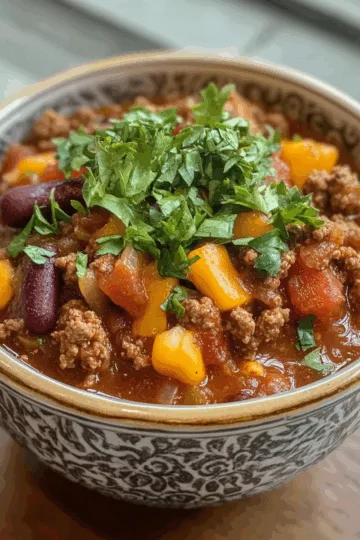 Turkey Burger Chili from Hungry Girl Fast &Amp; Easy taken with iphone 15 pro max --iw 2 --ar 4:5 --v 6.1 --raw